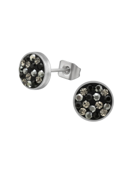 High Polish Surgical Steel Round 8mm Ear Studs with Crystal – Black