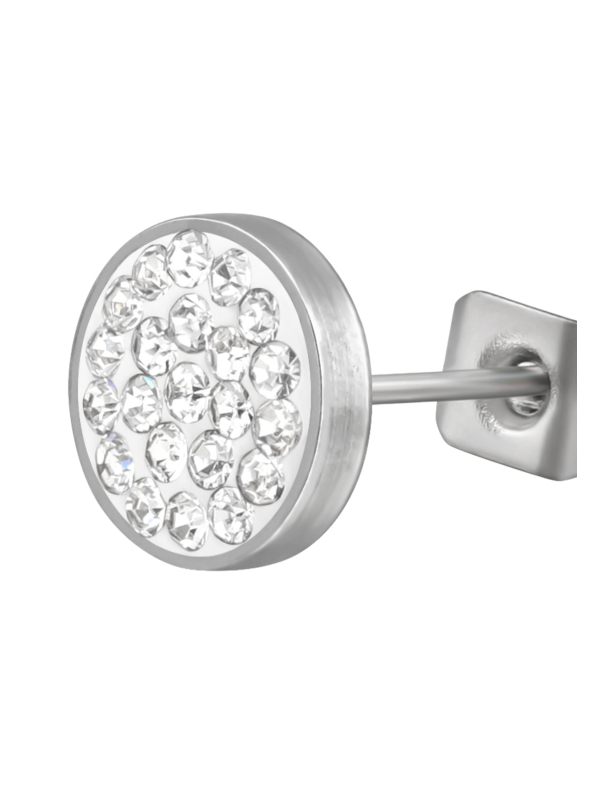 Puces d'Oreilles Rondes 8 mm en Acier Chirurgical Poli Miroir avec Cristal