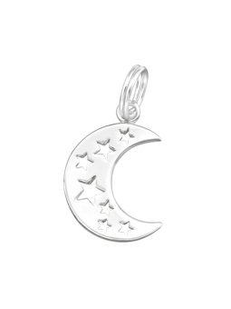 Breloque Lune Croissante et Étoiles en Argent avec Anneau Brisé – Silver