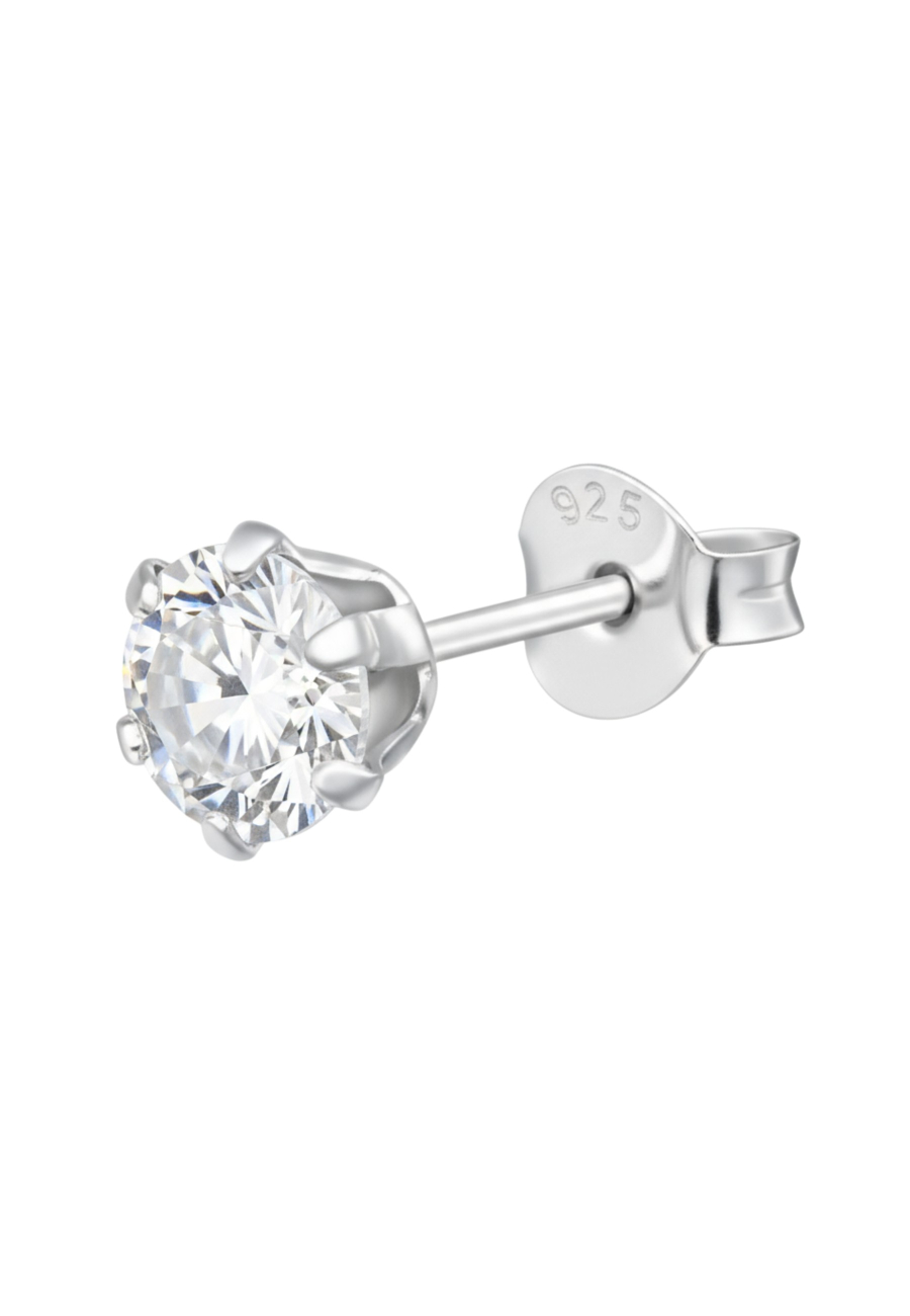 Silver Round 5mm Ear Studs with Crystals