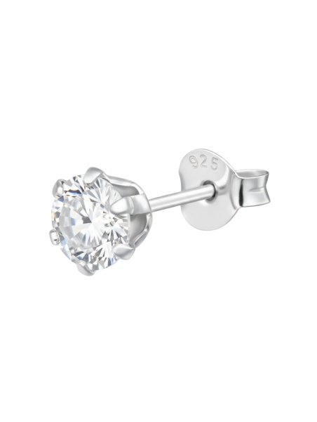 Silver Round 5mm Ear Studs with Crystals