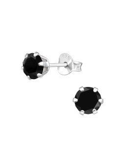 Zilveren Ronde 5 mm Oorstekers met Kristallen – Zwart