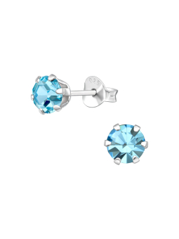 Silver Round 5mm Ear Studs with Crystals – Light Blue