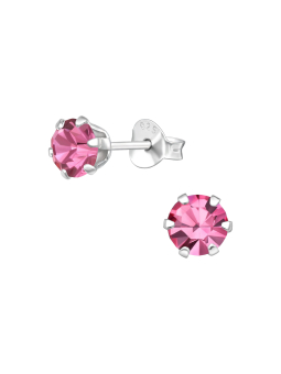 Silver Round 5mm Ear Studs with Crystals – Rose