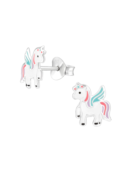 Puces d'Oreilles Licorne pour Enfants en Argent Sterling avec Émail (or Résine Époxy)