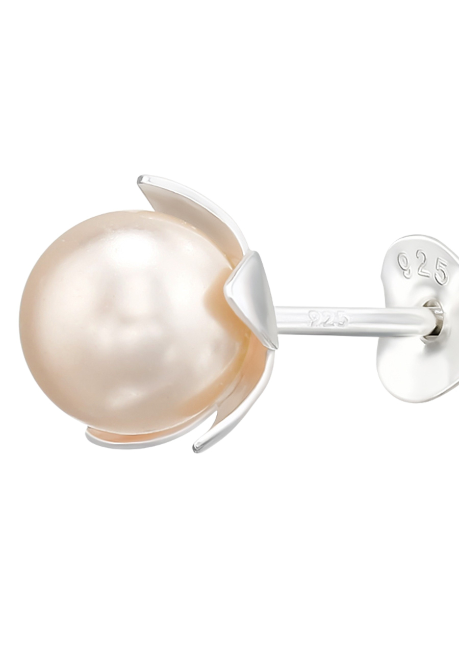Silver Flower Ear Studs with Genuine European Crystal Pearls
