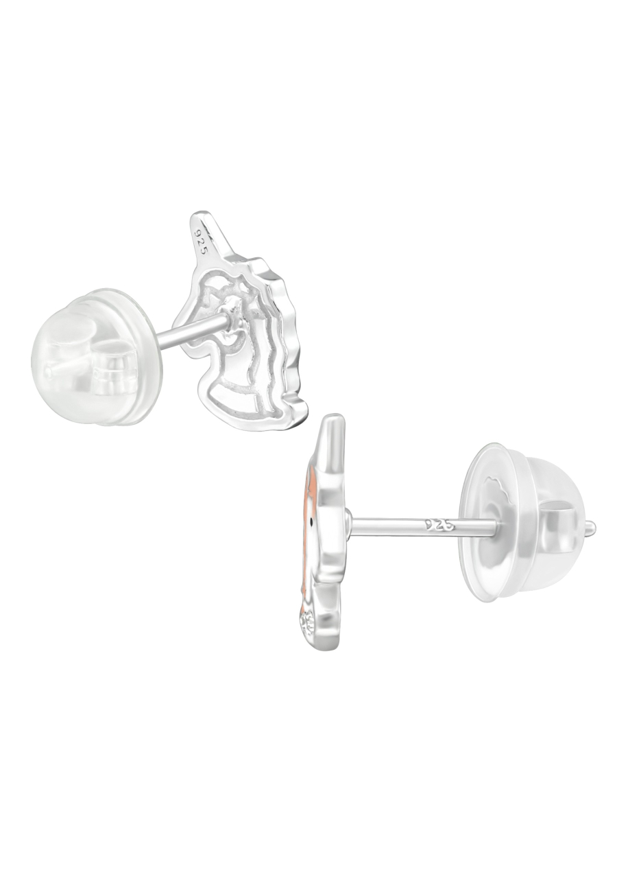Puces d'Oreilles Licorne Premium pour Enfants en Argent Sterling avec Cristal et Émail (or Résine Époxy)