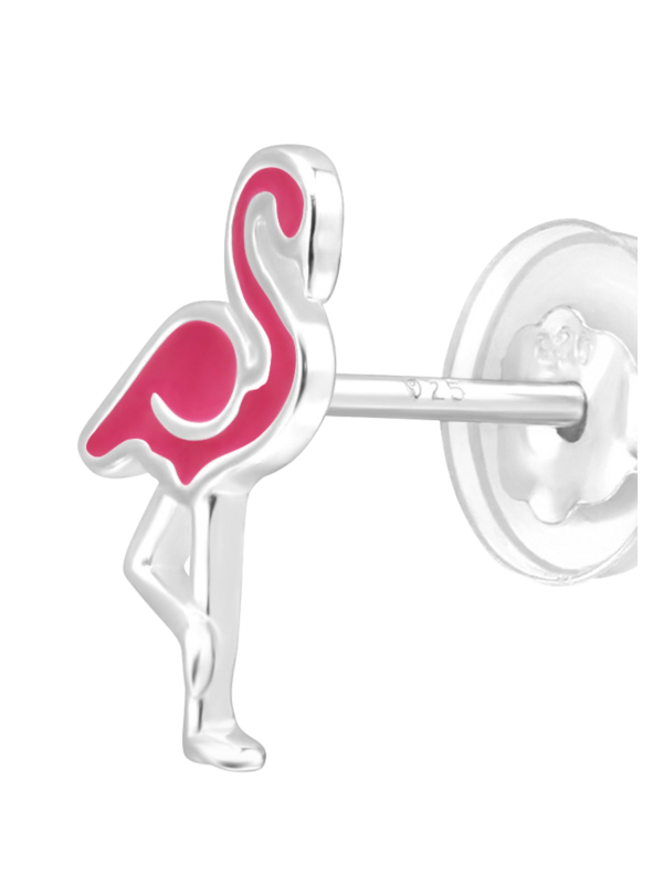 Premium Kinder-Ohrstecker Flamingo aus Sterling Silber mit Epoxidharz
