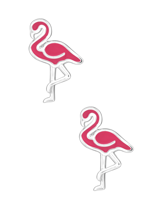 Premium Kinder-Ohrstecker Flamingo aus Sterling Silber mit Epoxidharz