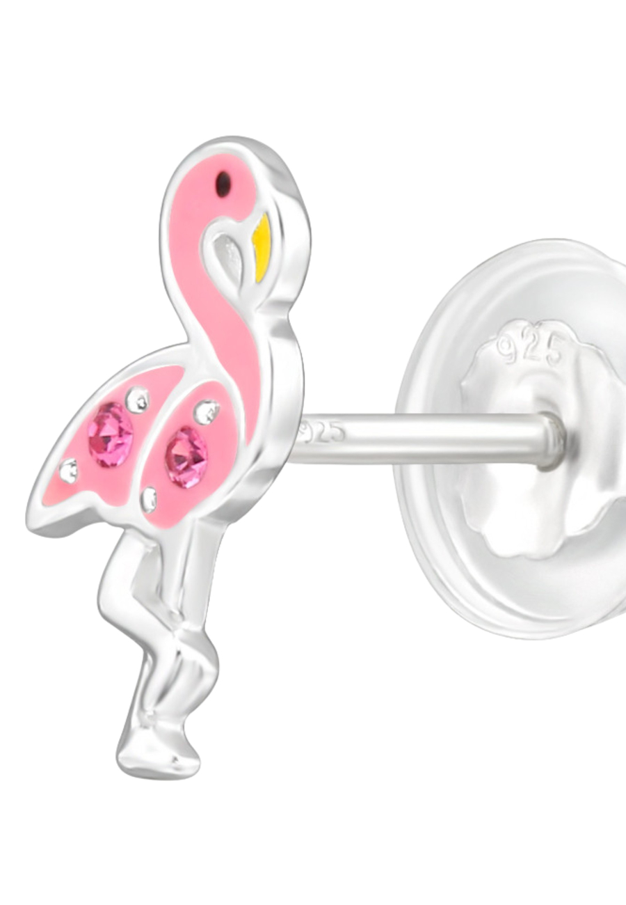 Flamingo Children's Sterling Silver Premium Kid Ear Studs with Crystal and Epoxy