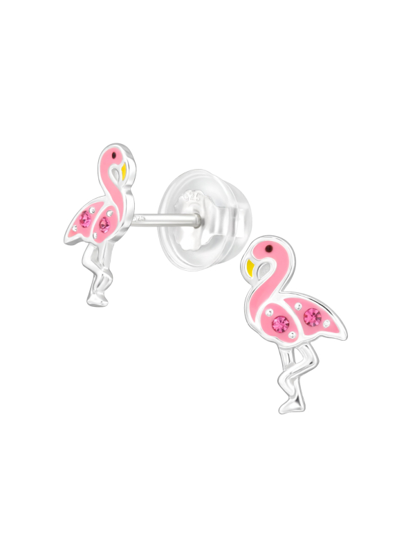 Flamingo Children's Sterling Silver Premium Kid Ear Studs with Crystal and Epoxy