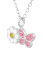 Collier Fleur Marguerite avec Papillon pour Enfants en Argent Sterling avec Cristal et Émail (or Résine Époxy)