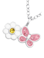 Kinder-Halskette Gänseblümchen-Blume mit Schmetterling aus Sterling Silber mit Kristall und Epoxidharz