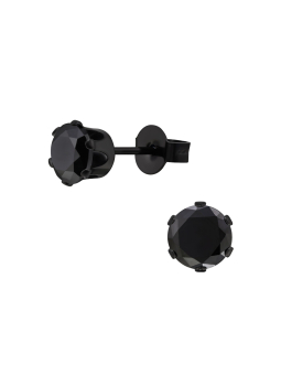 Round 6mm Stainless Steel Ear Studs with Cubic Zirconia – Black