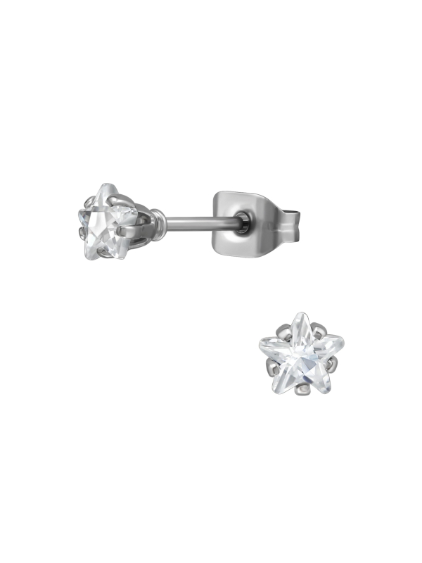 4 mm Stern-Ohrstecker aus Edelstahl mit Zirkonia