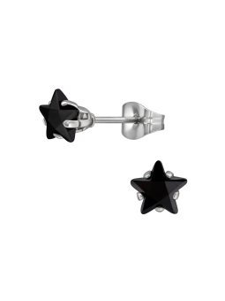 6 mm Ster Oorstekers van Roestvrij Staal met Zirkonia – Zwart