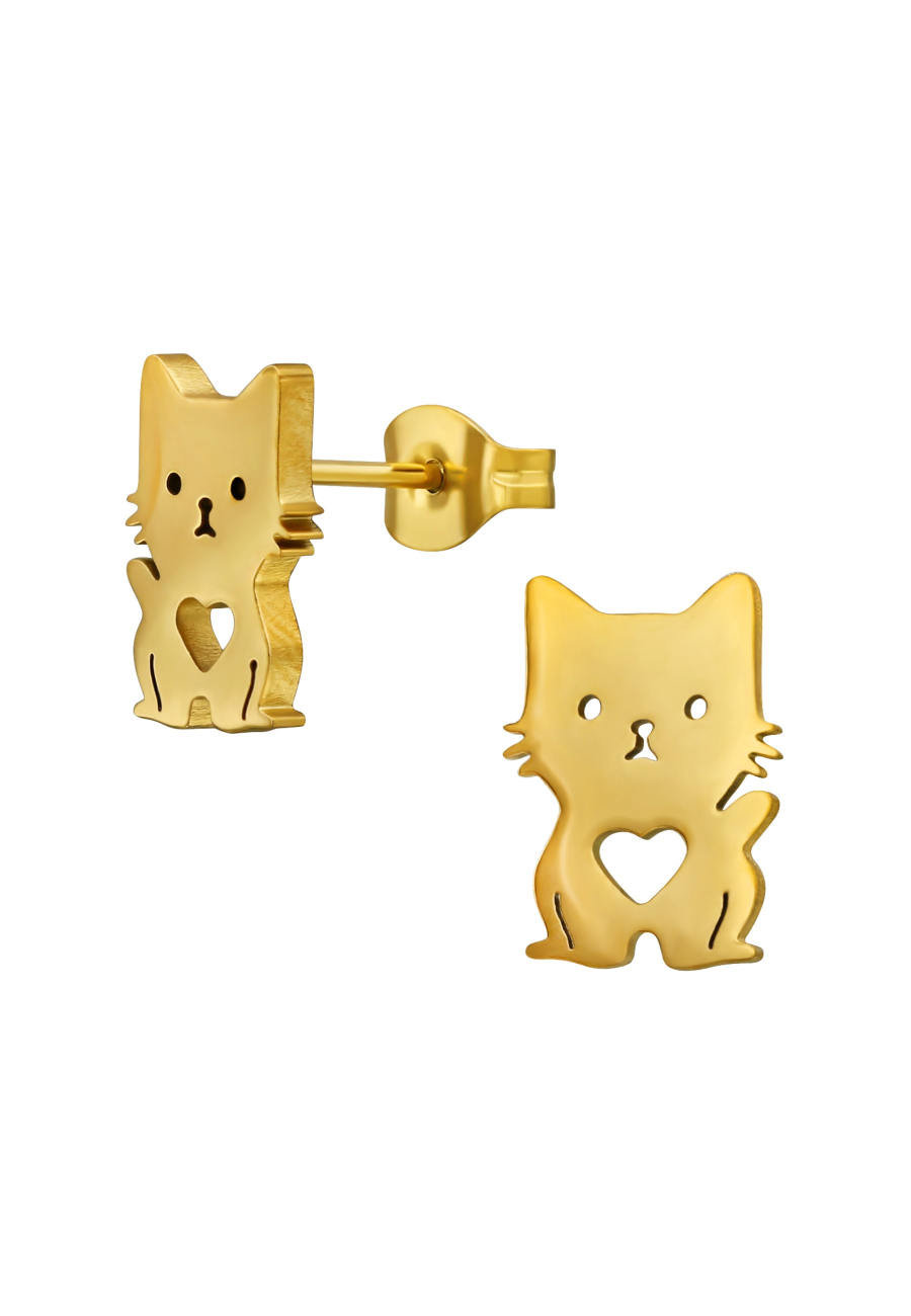 Ohrstecker Katze mit Herz aus Edelstahl