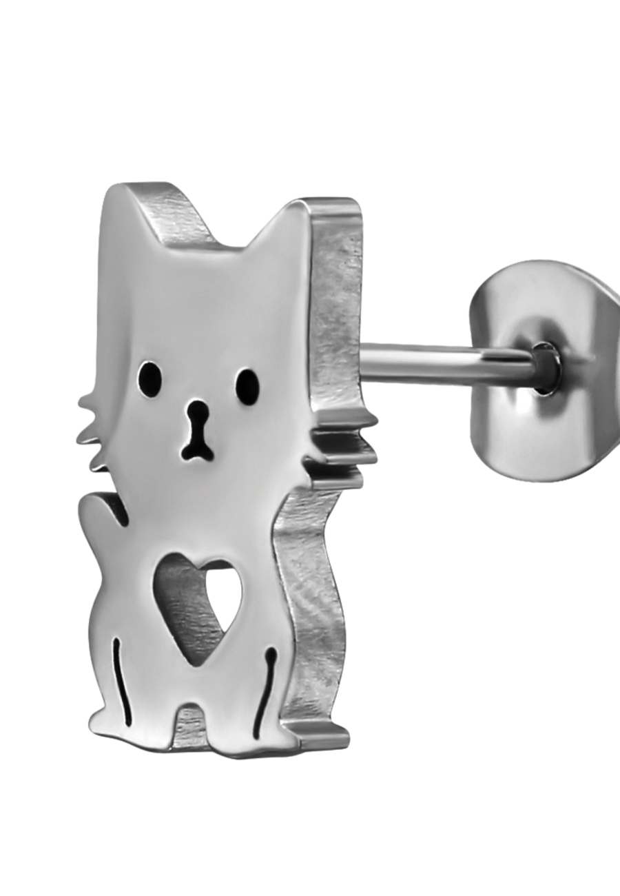 Puces d'Oreilles Chat avec Cœur en Acier Inoxydable