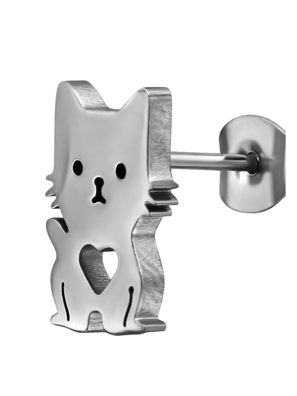 Ohrstecker Katze mit Herz aus Edelstahl