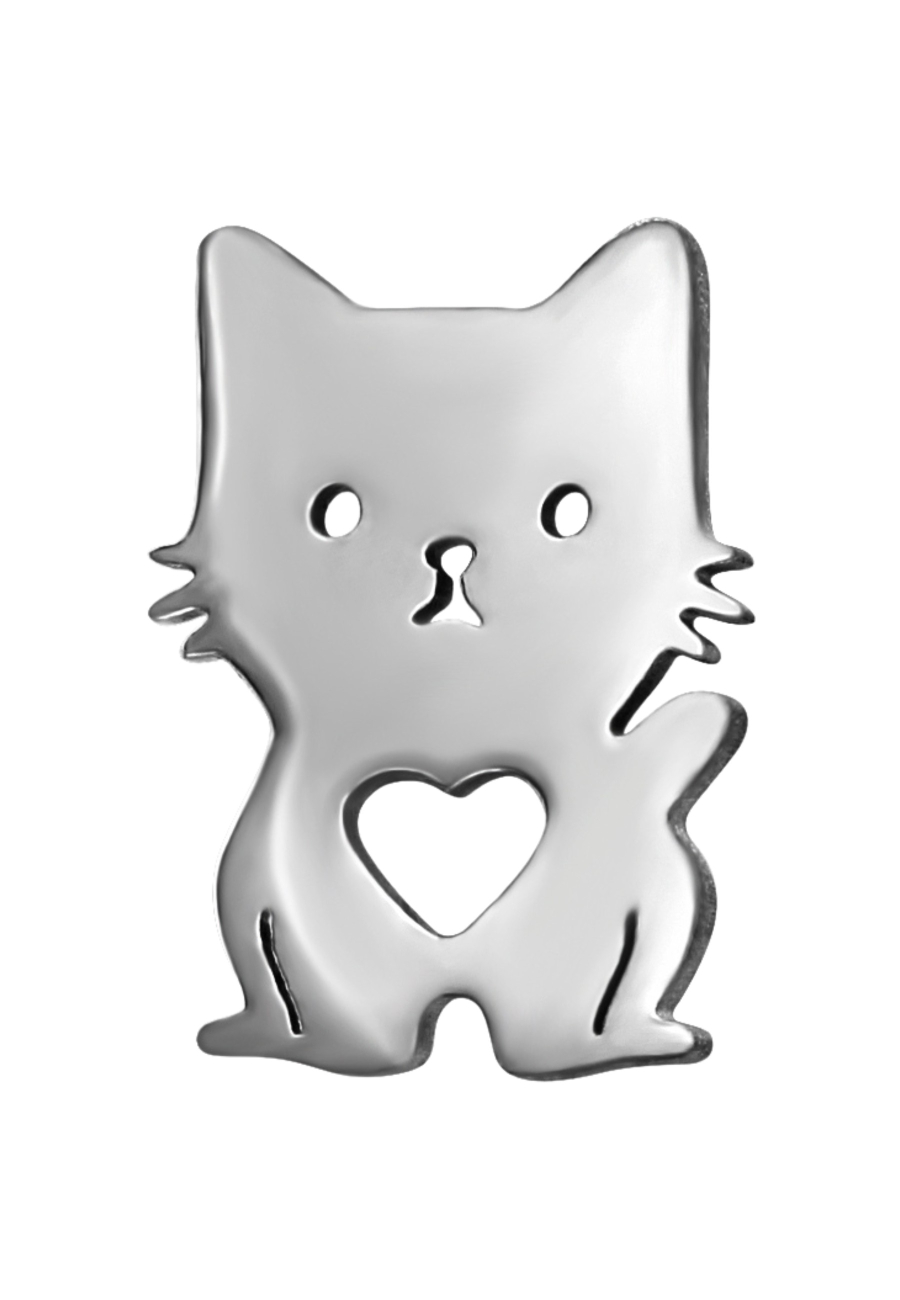 Puces d'Oreilles Chat avec Cœur en Acier Inoxydable