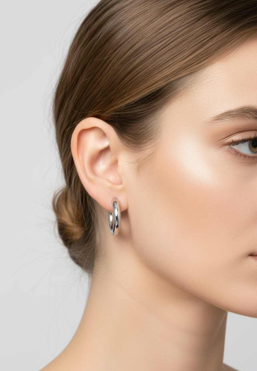 30mm Rounded Half Hoop Stainless Steel Ear Studs