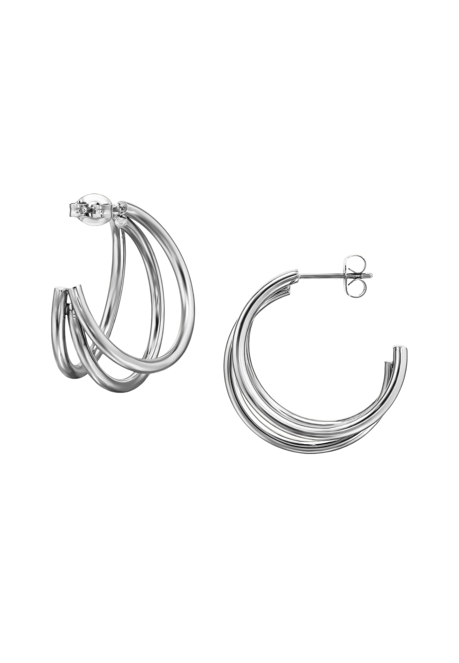 Halbe Creolen/Ohrstecker mit Drei Gebogenen Stäben aus Edelstahl