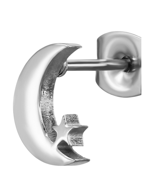 Maxte SES-1398-SS 8mm Moon with Star Stainless Steel Ear… | Diademita