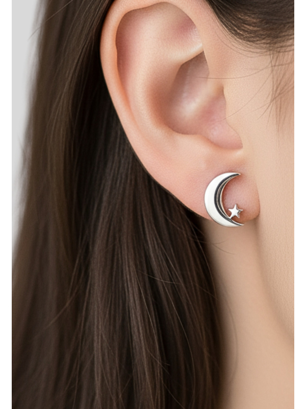 Maxte SES-1398-SS 8mm Moon with Star Stainless Steel Ear… | Diademita