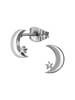 Maxte SES-1398-SS 8mm Moon with Star Stainless Steel Ear… | Diademita