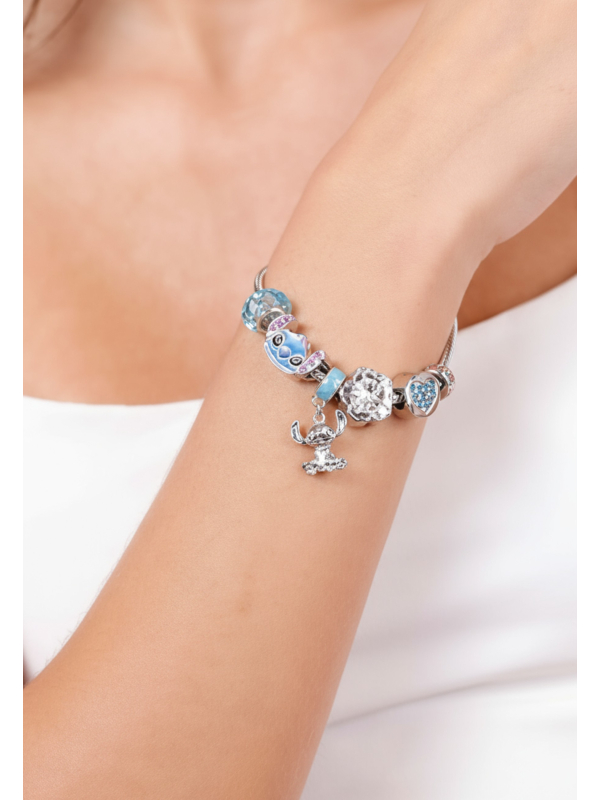 Disney BH00392RL-7 Versilbertes Stitch Charm-Armband | Diademita