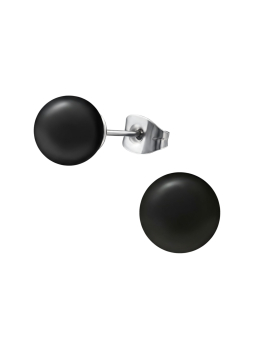 Chirurgisch Stalen Oorknopjes met Synthetische Parel 8 mm Hoogglans Gepolijst – Zwart