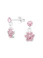 Children's Silver Dangling Paw Print Ear Studs with Crystal