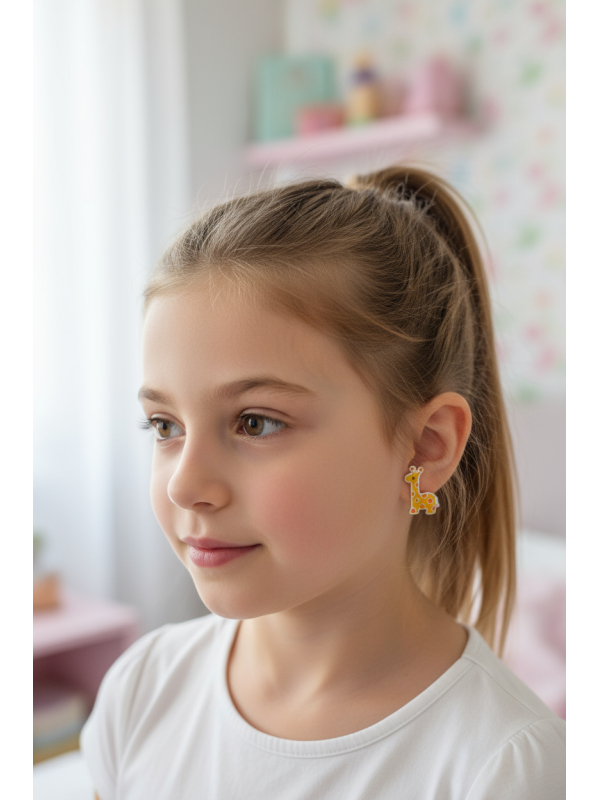 Kinder Ohrstecker aus Sterlingsilber mit Giraffenmotiv und Epoxid