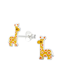 Kinder Zilveren Oorknopjes met Giraffe en Epoxy – Meerkleurig