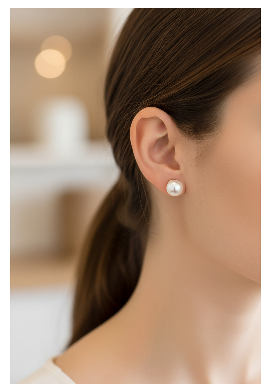 6mm Glass Pearl Sterling Silver Ear Studs