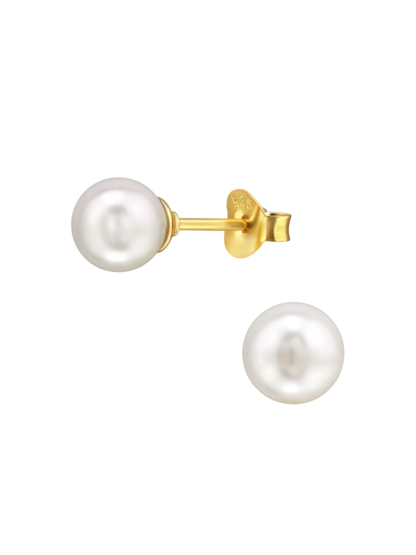 6mm Glass Pearl Sterling Silver Ear Studs
