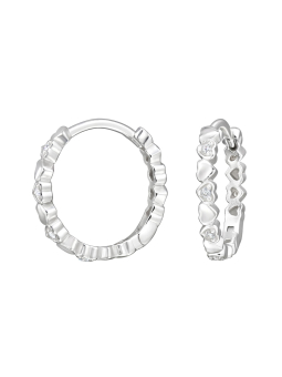 Heart Band Sterling Silver Huggie Hoops with 12x Cubic Zirconia – Silver