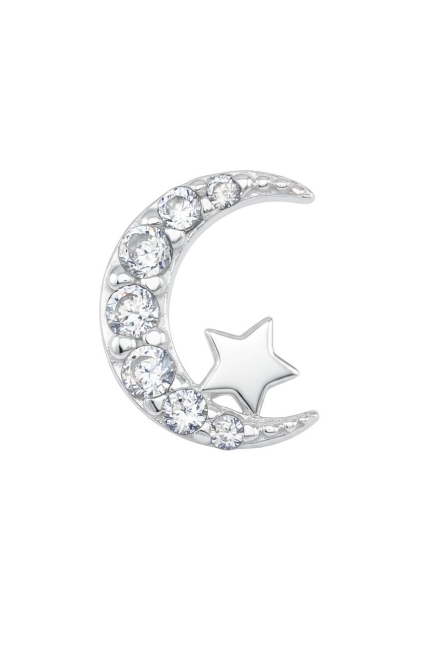 Puces d'Oreilles Lune et Étoile en Argent avec Zircone Cubique