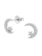 Puces d'Oreilles Lune et Étoile en Argent avec Zircone Cubique