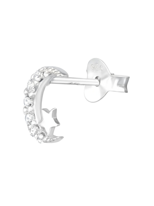 Puces d'Oreilles Lune et Étoile en Argent avec Zircone Cubique