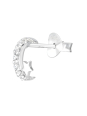 Silver Moon and Star Ear Studs with Cubic Zirconia