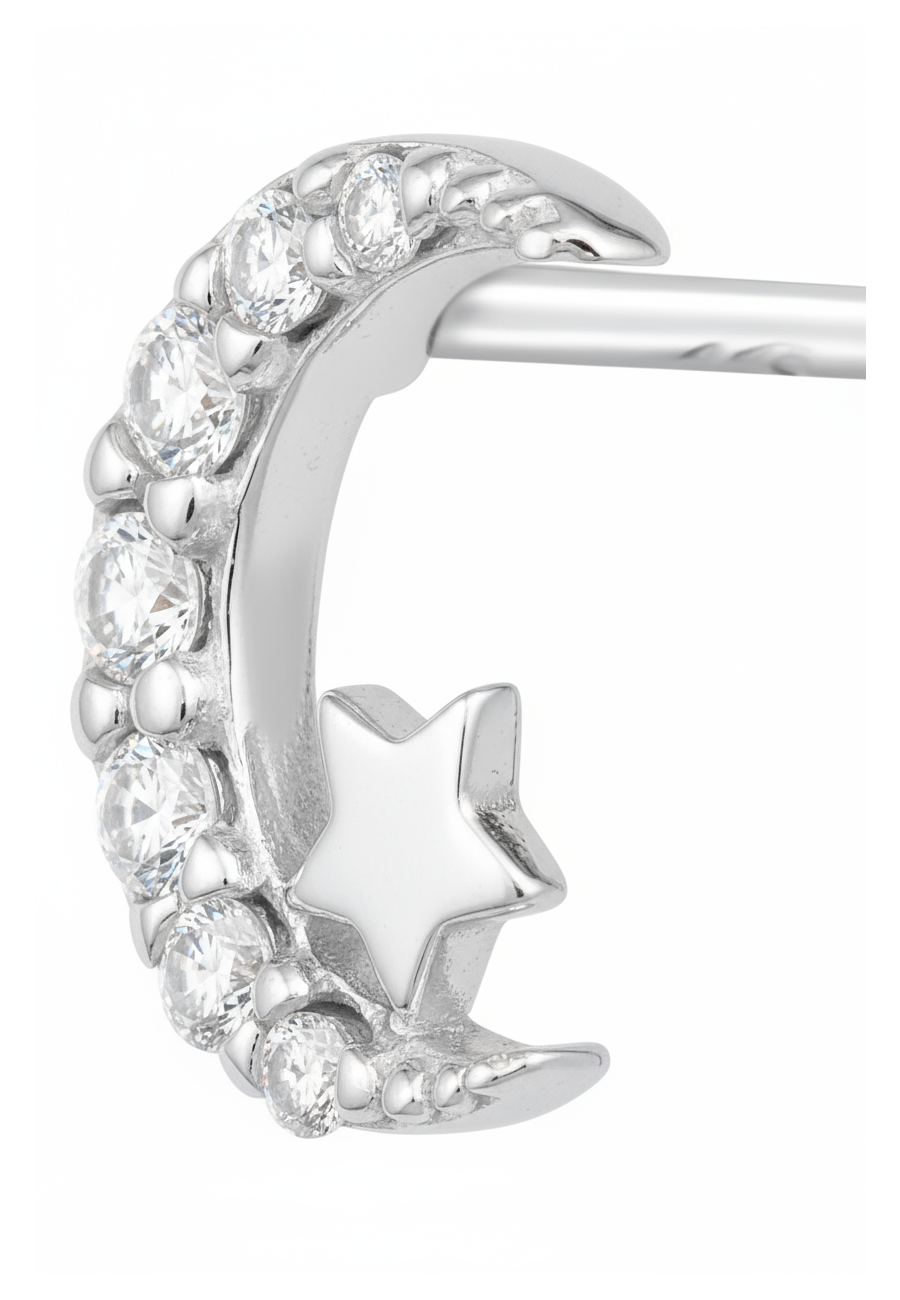 Silver Moon and Star Ear Studs with Cubic Zirconia