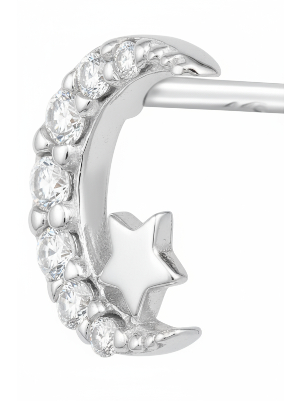 Silver Moon and Star Ear Studs with Cubic Zirconia