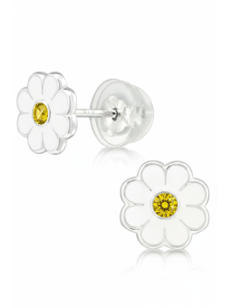 Premium Kinder-Ohrstecker Silber-Gänseblümchen mit Kristall und Epoxy