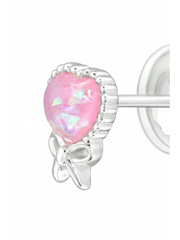 Children's Silver Heart Ear Studs with Imitation Opal