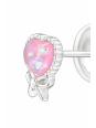 Children's Silver Heart Ear Studs with Imitation Opal