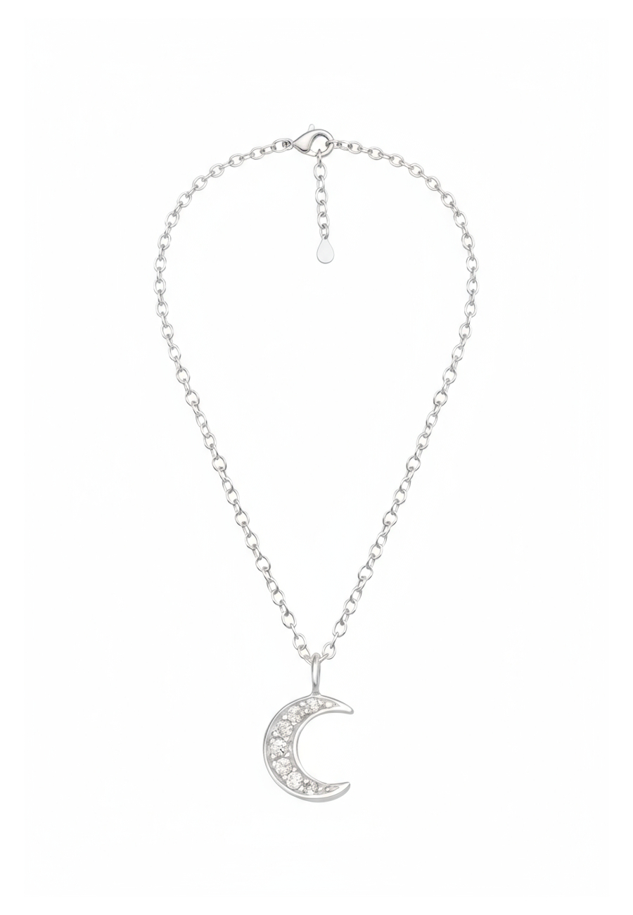 Collier Lune Croissante en Argent pour Enfants avec Zircone Cubique