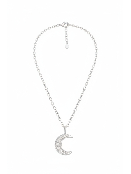 Collier Lune Croissante en Argent pour Enfants avec Zircone Cubique