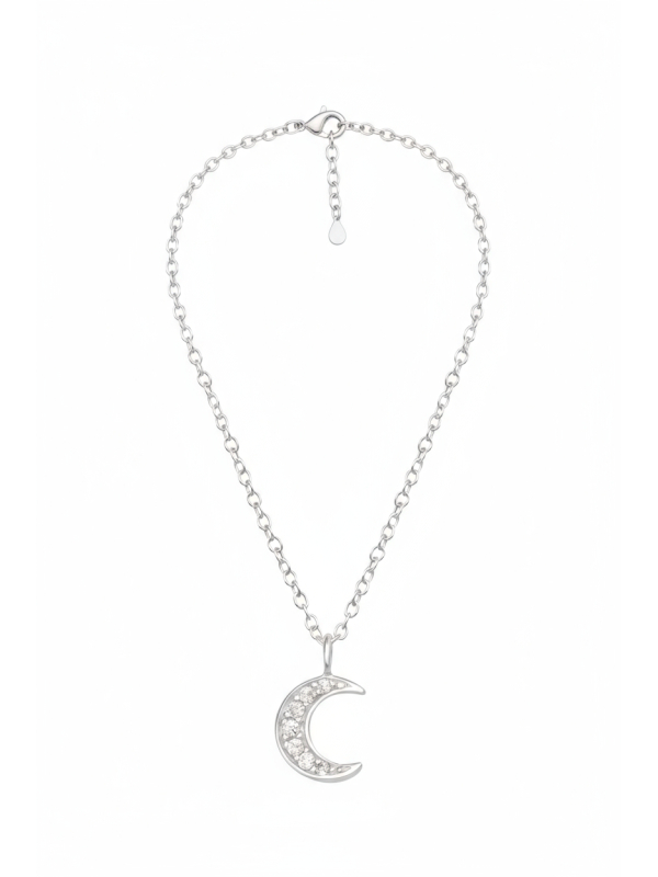 Collier Lune Croissante en Argent pour Enfants avec Zircone Cubique