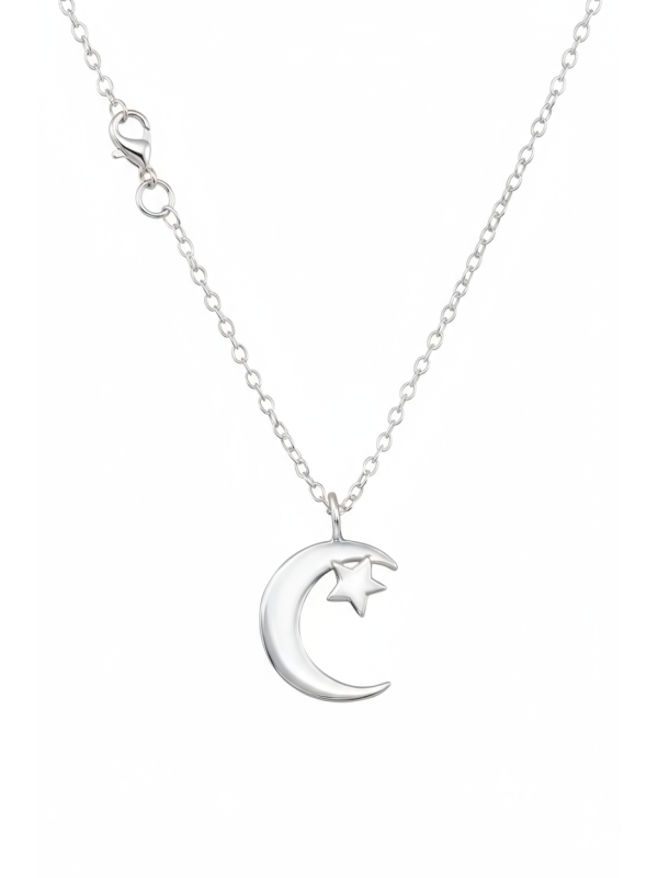 Silberne Mond- und Stern-Halskette